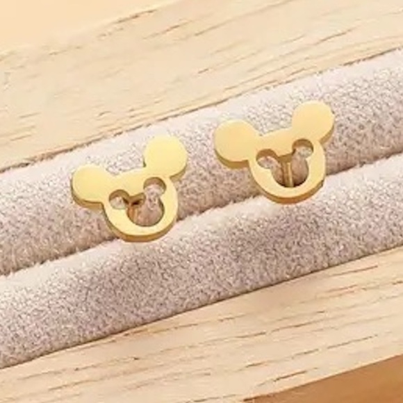 Jewelry - Gold Mickey Mouse Stainless Steel Hypoallergenic Hollow Stud Earrings